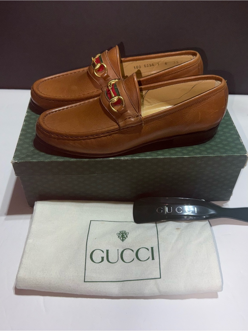 Gucci Brown Leather Horsebit Loafers with Red and Green Web